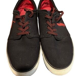 Polo Ralph Lauren Faxon Low Top Black Canvas Mesh/Suede Red Logo Sneakers Sz 13